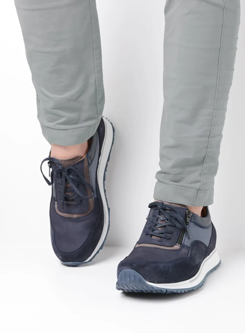Wolky e-Runner - blauw combi leer<Heren Veterschoenen Heren|Sneakers Heren