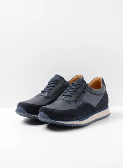 Wolky e-Runner - marineblauw combi leer<Heren Veterschoenen Heren|Sneakers Heren