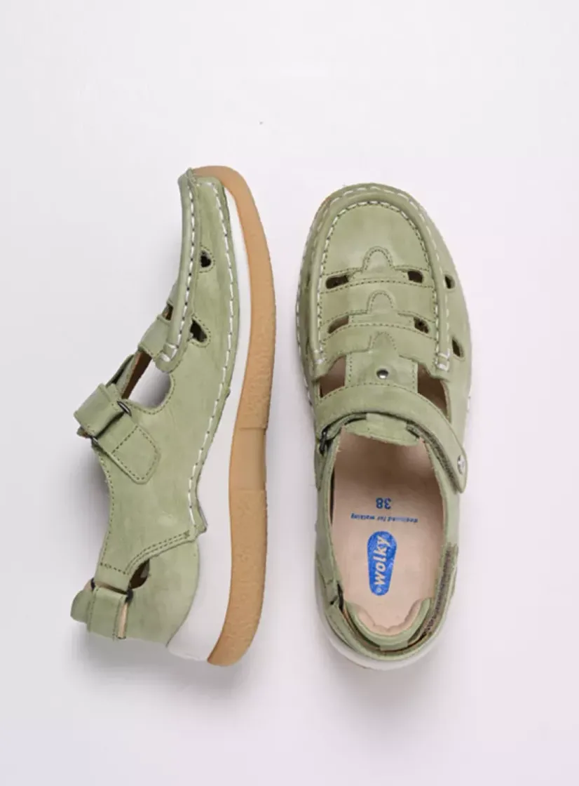 Wolky Esperanza - lichtgroen effectleer<DAMES Bandschoenen