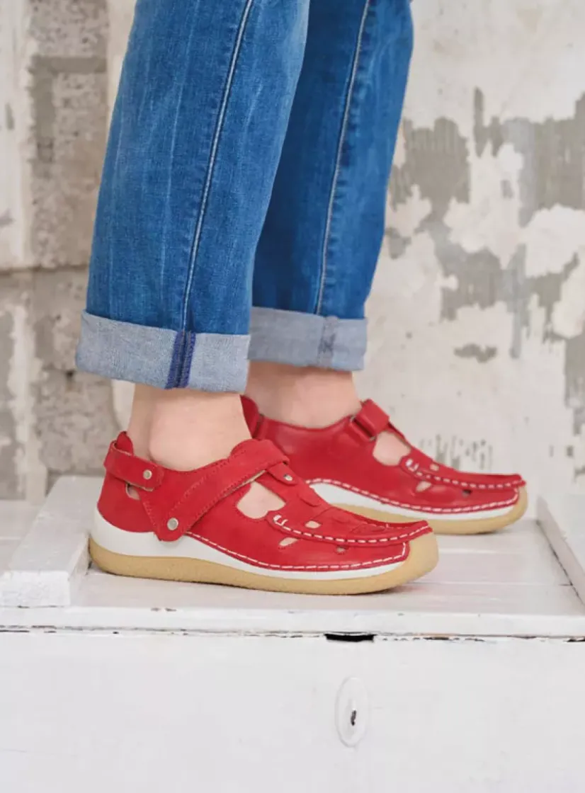 Wolky Esperanza - rood effectleer<DAMES Bandschoenen