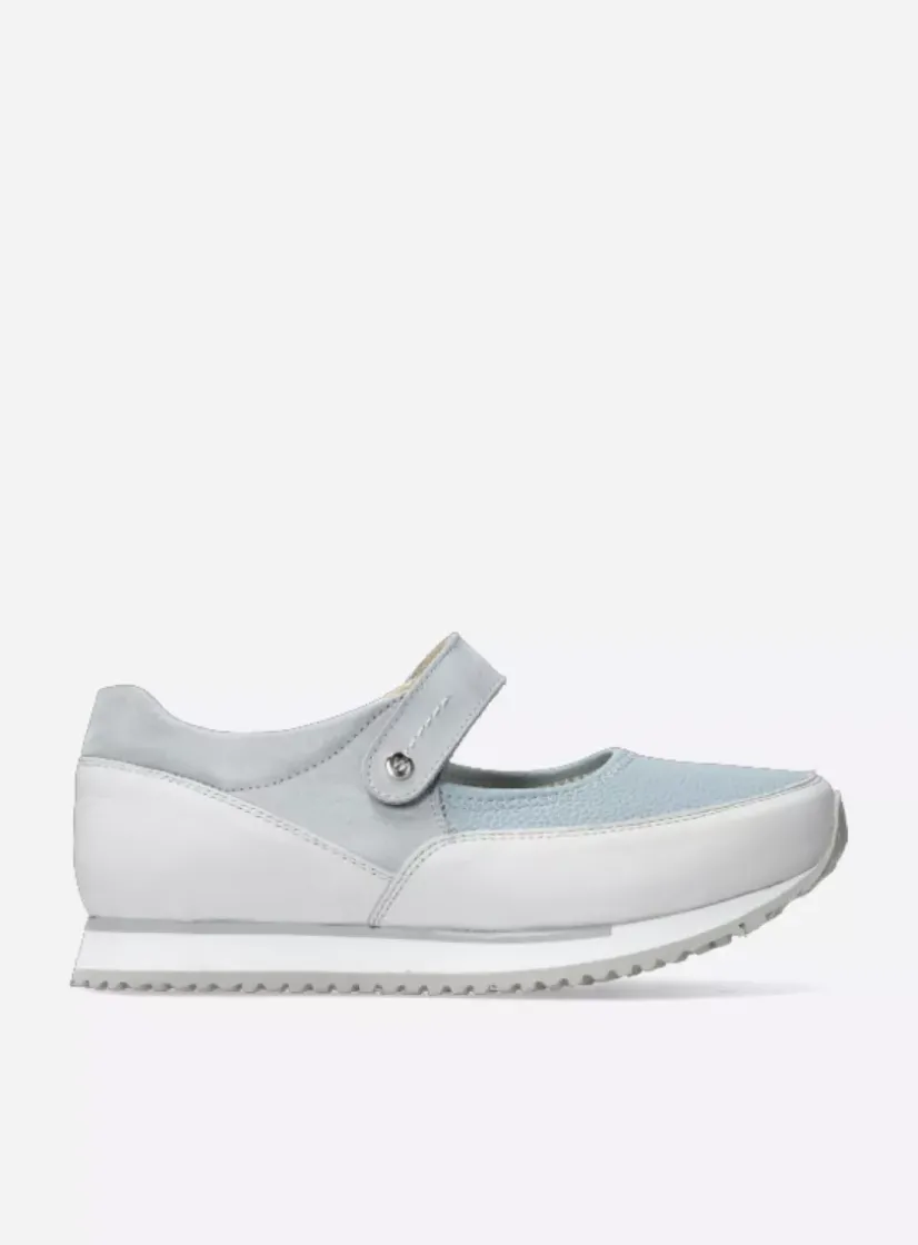Wolky e-Step - blauw combi stretch leer<DAMES Wandelschoenen|Bandschoenen