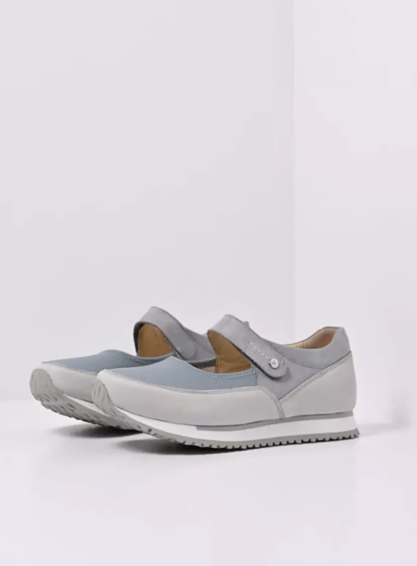 Wolky e-Step - blauw combi stretch leer<DAMES Wandelschoenen|Bandschoenen