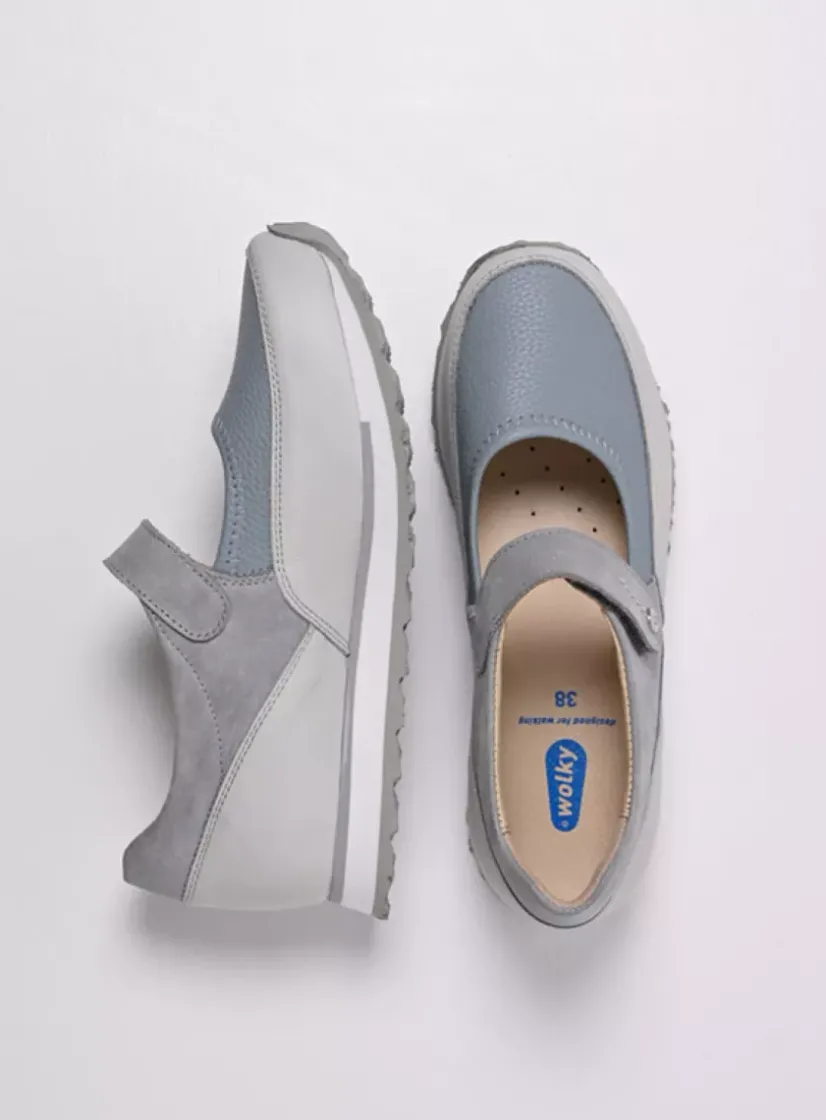 Wolky e-Step - blauw combi stretch leer<DAMES Wandelschoenen|Bandschoenen