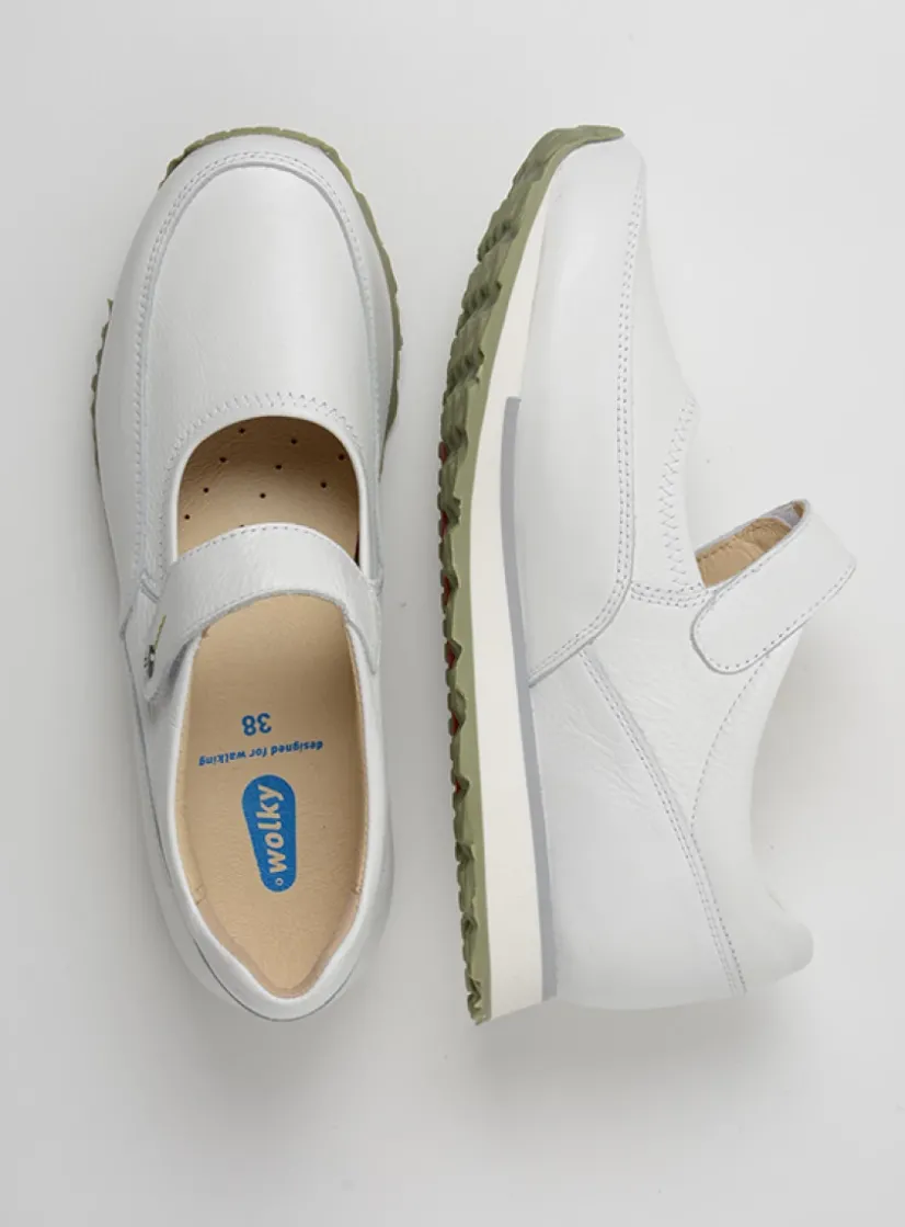 Wolky e-Step - wit/lichtgroen leer<DAMES Wandelschoenen|Bandschoenen