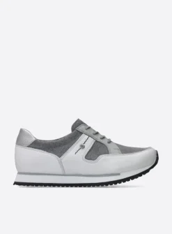 Wolky e-Walk - grijs/jeans leer<DAMES Lage Veterschoenen|Wandelschoenen