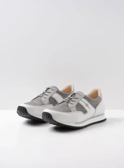Wolky e-Walk - grijs/jeans leer<DAMES Lage Veterschoenen|Wandelschoenen