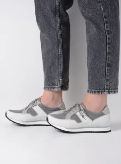 Wolky e-Walk - grijs/jeans leer<DAMES Lage Veterschoenen|Wandelschoenen