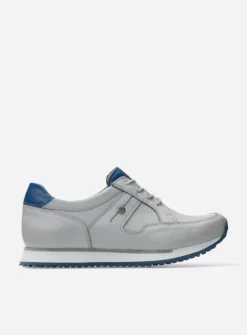 Wolky e-Walk - lichtgrijs/atlantisch blauw leer<DAMES Lage Veterschoenen|Wandelschoenen