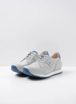 Wolky e-Walk - lichtgrijs/atlantisch blauw leer<DAMES Lage Veterschoenen|Wandelschoenen