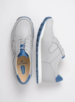 Wolky e-Walk - lichtgrijs/atlantisch blauw leer<DAMES Lage Veterschoenen|Wandelschoenen