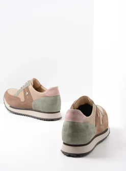 Wolky e-Walk - taupe grijsgroen combi leer<DAMES Lage Veterschoenen|Wandelschoenen