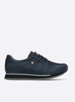Wolky e-Walk - winterblauw stretch nubuck<DAMES Lage Veterschoenen|Wandelschoenen