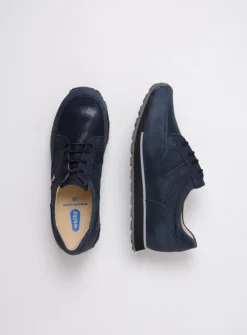 Wolky e-Walk - winterblauw stretch nubuck<DAMES Lage Veterschoenen|Wandelschoenen