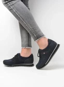 Wolky e-Walk - winterblauw stretch nubuck<DAMES Lage Veterschoenen|Wandelschoenen
