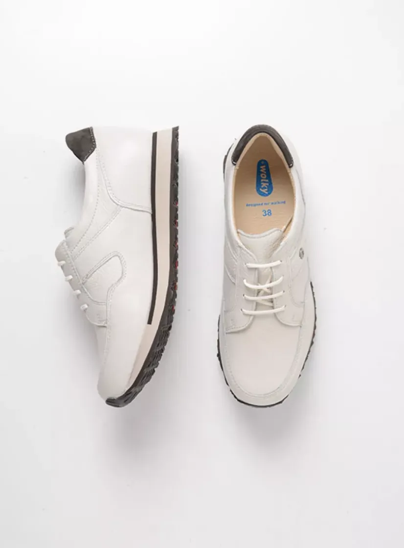 Wolky e-Walk - wit combi leer<DAMES Lage Veterschoenen|Wandelschoenen