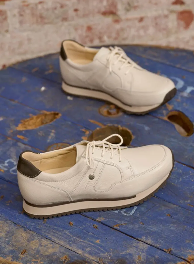 Wolky e-Walk - wit combi leer<DAMES Lage Veterschoenen|Wandelschoenen