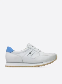 Wolky e-Walk - wit/blauw leer<DAMES Lage Veterschoenen|Wandelschoenen