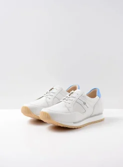 Wolky e-Walk - wit/blauw leer<DAMES Lage Veterschoenen|Wandelschoenen