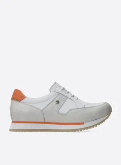 Wolky e-Walk - wit/gebroken wit leer<DAMES Lage Veterschoenen|Wandelschoenen