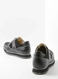 Wolky e-Walk - zwart combi stretch leer<DAMES Lage Veterschoenen|Wandelschoenen