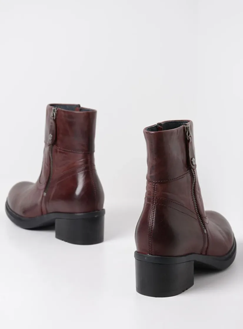 Wolky Fairview XW - bordeauxrood leer<DAMES Halfhoge Laarzen|Enkellaarsjes