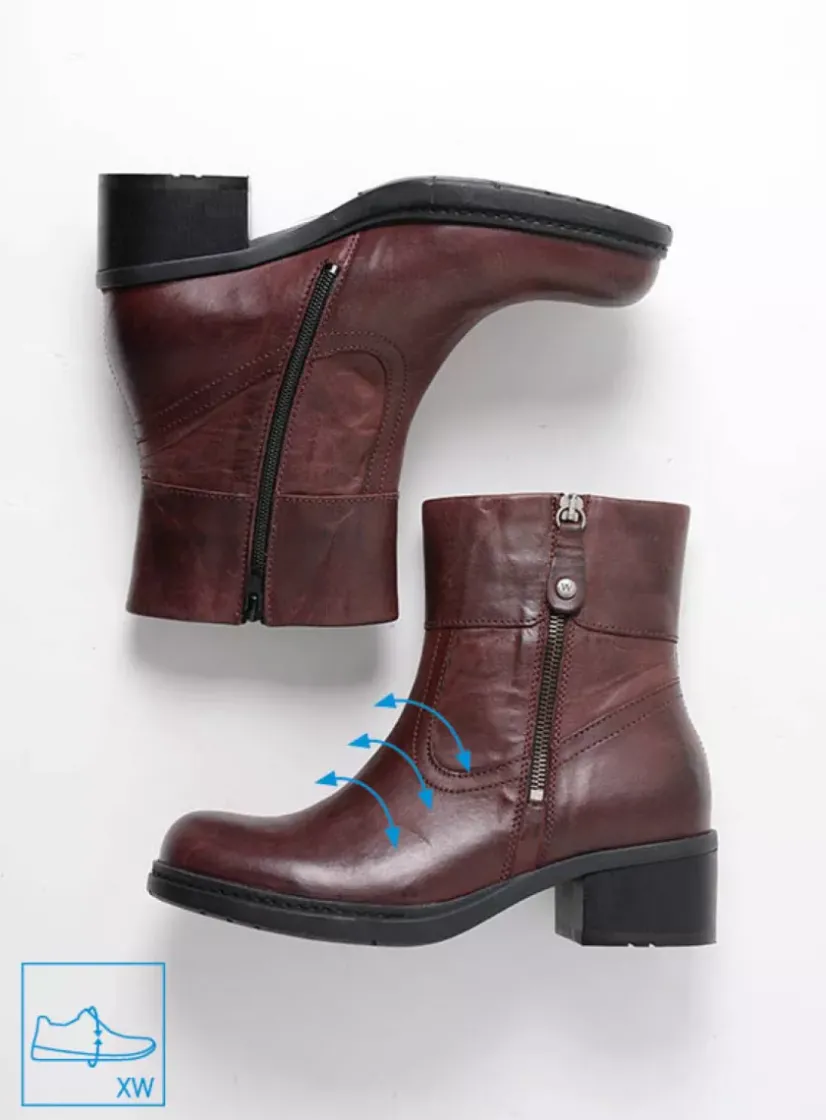 Wolky Fairview XW - bordeauxrood leer<DAMES Halfhoge Laarzen|Enkellaarsjes
