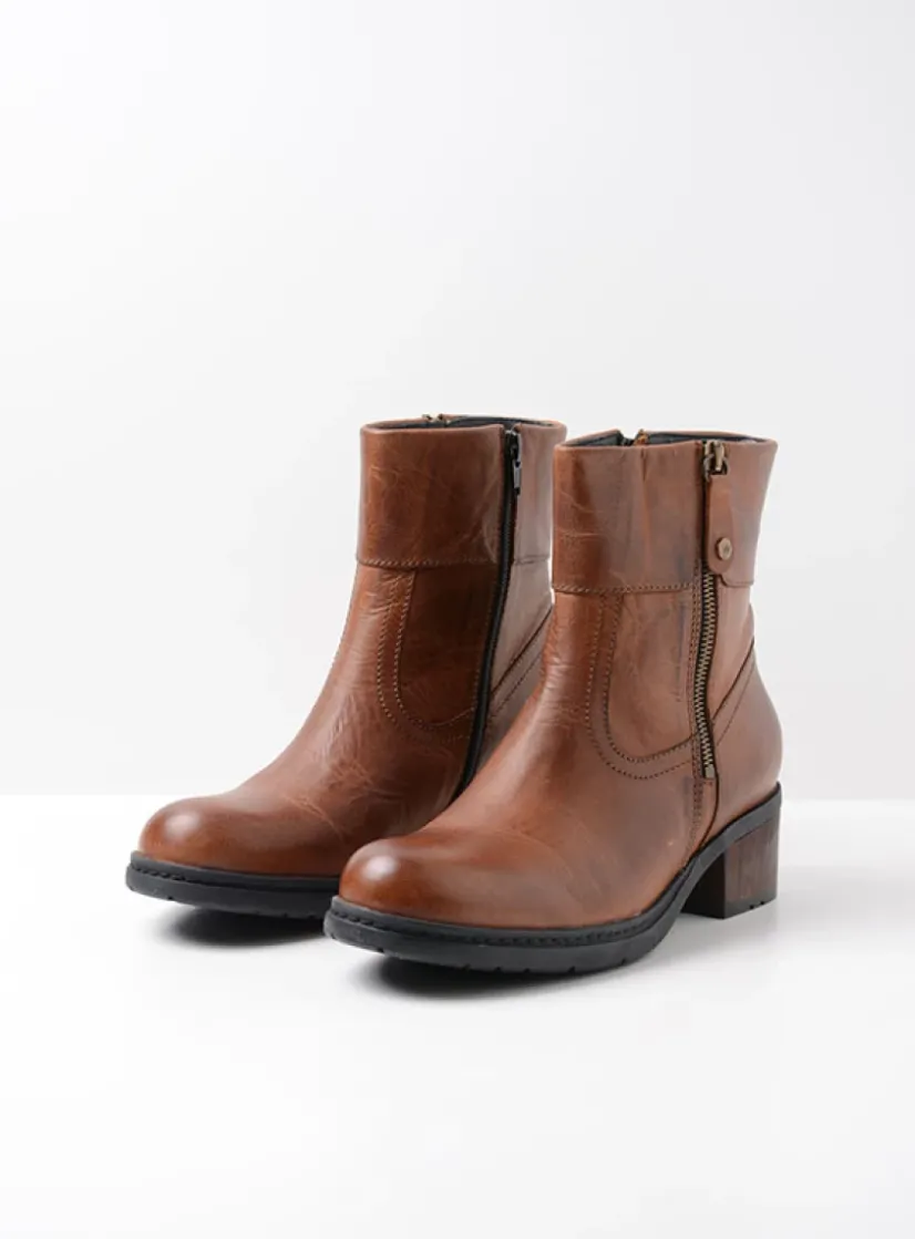 Wolky Fairview XW - cognac leer<DAMES Halfhoge Laarzen|Enkellaarsjes