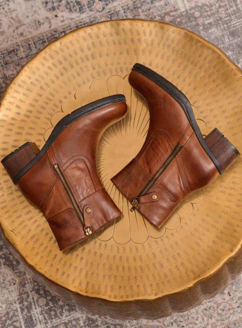 Wolky Fairview XW - cognac leer<DAMES Halfhoge Laarzen|Enkellaarsjes