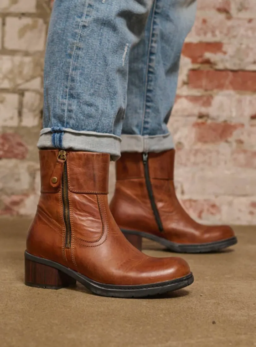 Wolky Fairview XW - cognac leer<DAMES Halfhoge Laarzen|Enkellaarsjes