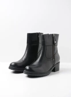 Wolky Fairview XW - zwart leer<DAMES Halfhoge Laarzen|Enkellaarsjes