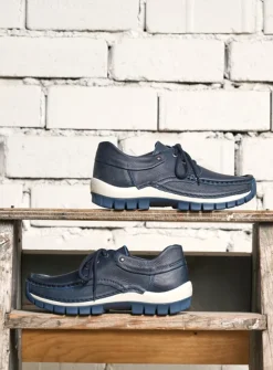 Wolky Fly - blauw leer<DAMES Lage Veterschoenen|Herfst/Winter