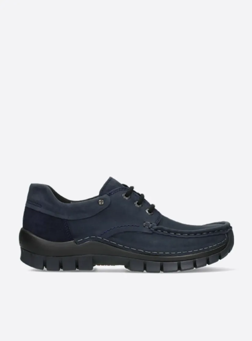 Wolky Fly - blauw nubuck<DAMES Lage Veterschoenen|Herfst/Winter