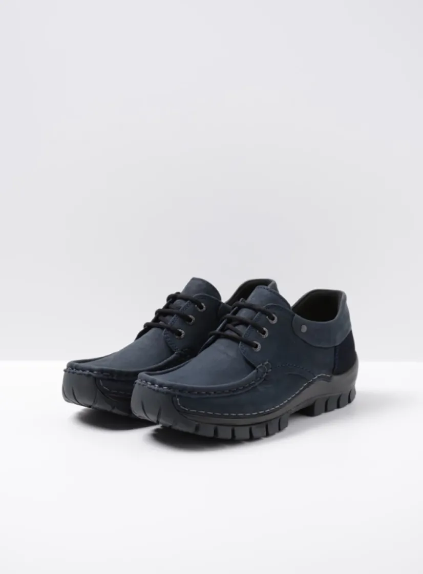 Wolky Fly - blauw nubuck<DAMES Lage Veterschoenen|Herfst/Winter