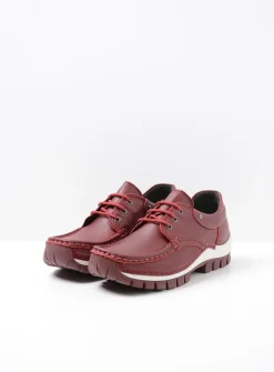 Wolky Fly - donkerrood leer<DAMES Lage Veterschoenen|Herfst/Winter