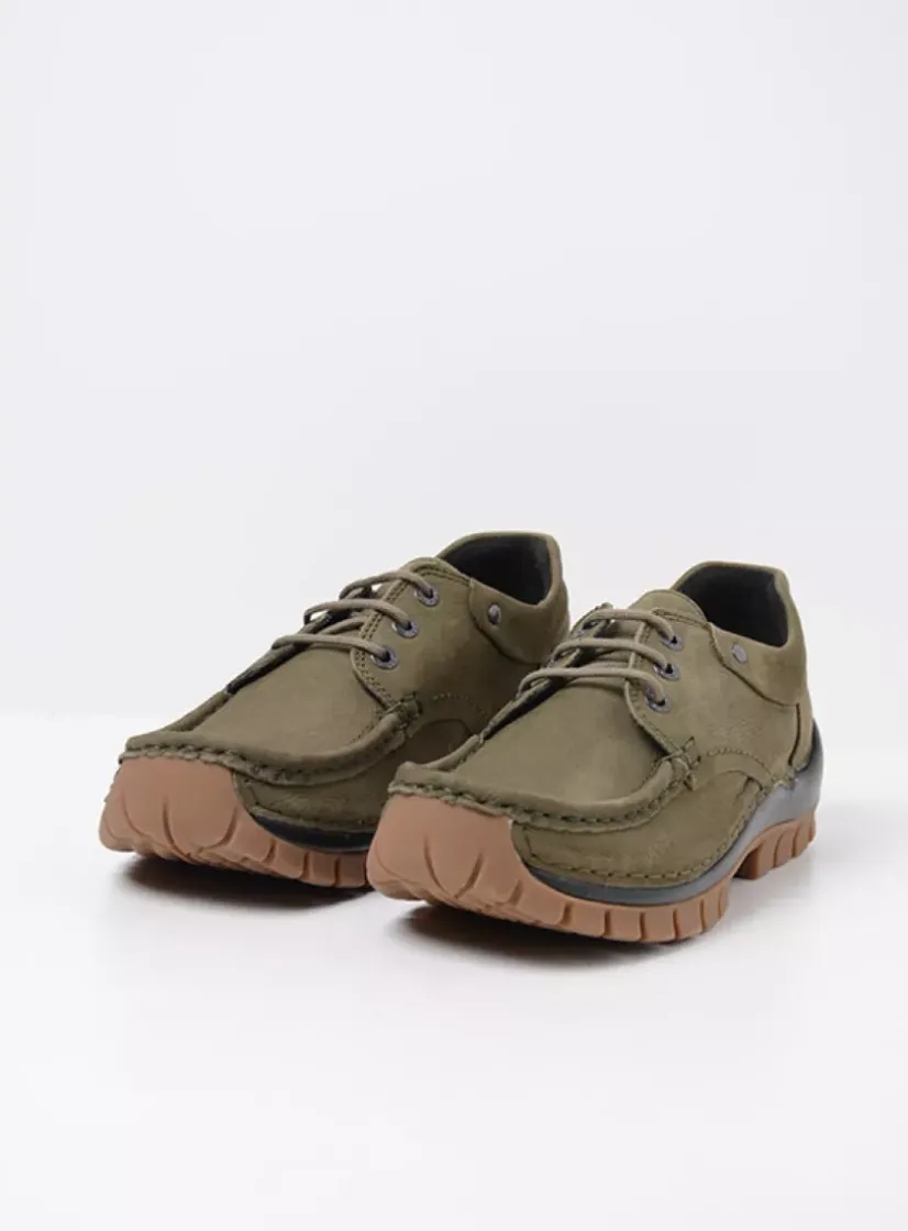 Wolky Fly - pesto groen nubuck<DAMES Lage Veterschoenen|Herfst/Winter