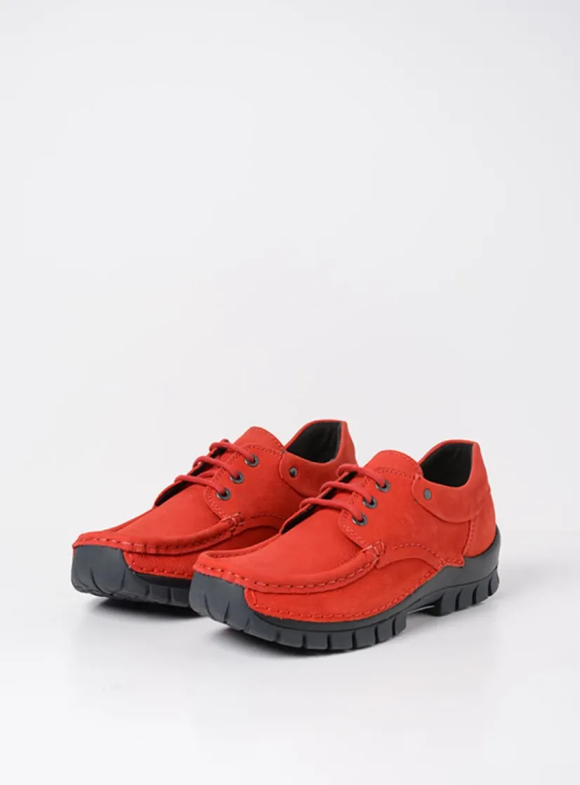 Wolky Fly - rood nubuck<DAMES Lage Veterschoenen|Herfst/Winter