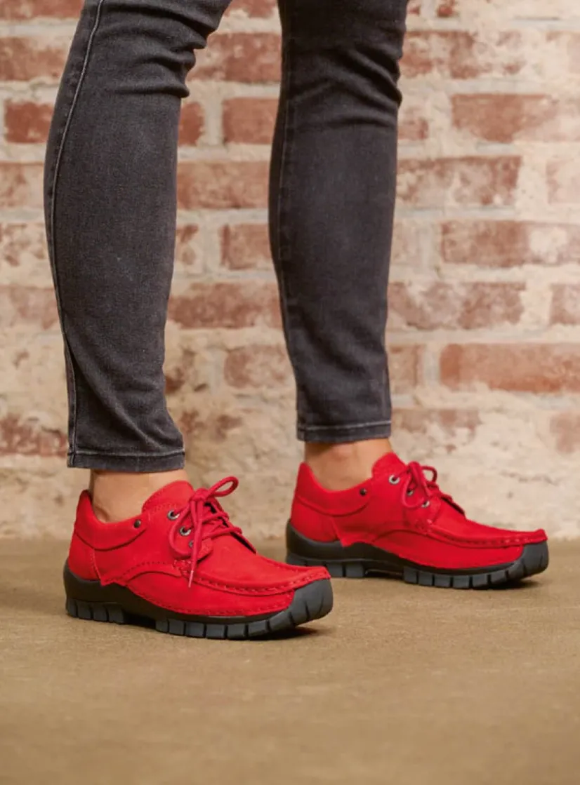 Wolky Fly - rood nubuck<DAMES Lage Veterschoenen|Herfst/Winter