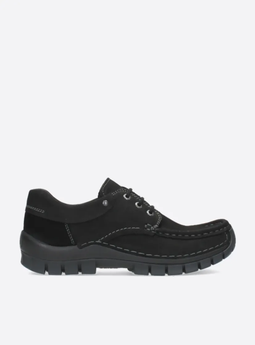 Wolky Fly - zwart nubuck<DAMES Lage Veterschoenen|Herfst/Winter
