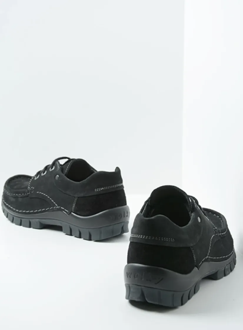 Wolky Fly - zwart nubuck<DAMES Lage Veterschoenen|Herfst/Winter