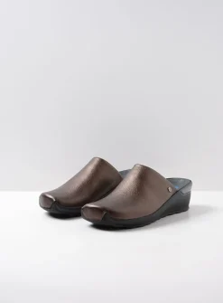 Wolky Go - brons leer<DAMES Slippers|Klompen