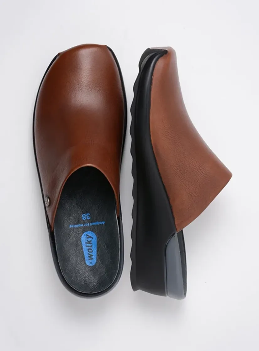 Wolky Go - cognac leer<DAMES Slippers|Klompen