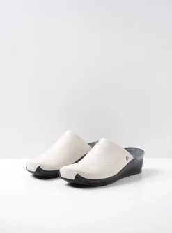 Wolky Go - creme wit leer<DAMES Slippers|Klompen