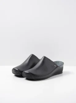 Wolky Go - zwart leer<DAMES Slippers|Klompen