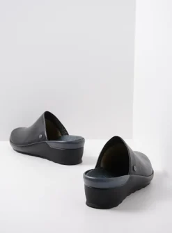 Wolky Go - zwart leer<DAMES Slippers|Klompen