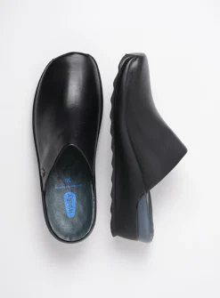 Wolky Go - zwart leer<DAMES Slippers|Klompen