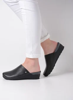 Wolky Go - zwart leer<DAMES Slippers|Klompen