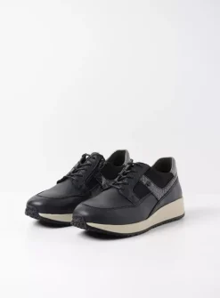 Wolky Hammer - zwart combi leer<DAMES Lage Veterschoenen|Sneakers