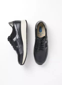 Wolky Hammer - zwart combi leer<DAMES Lage Veterschoenen|Sneakers