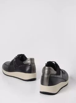 Wolky Hammer - zwart combi leer<DAMES Lage Veterschoenen|Sneakers