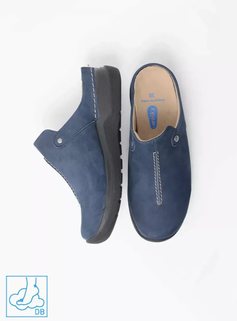Wolky Holland DB - blauw nubuck<DAMES Slippers|Klompen